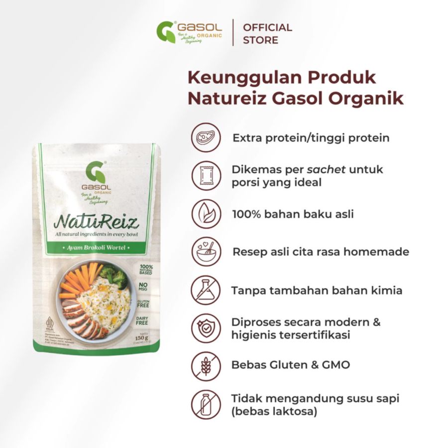 GASOL Organic Natureiz Rice Booster Ayam, Brokoli, dan Wortel MPASI 150gram