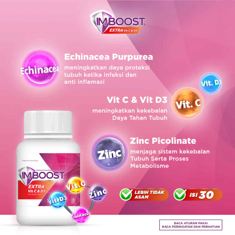 Imboost Extra Vit C dan D3 Suplemen Daya Tahan Tubuh 30tablet