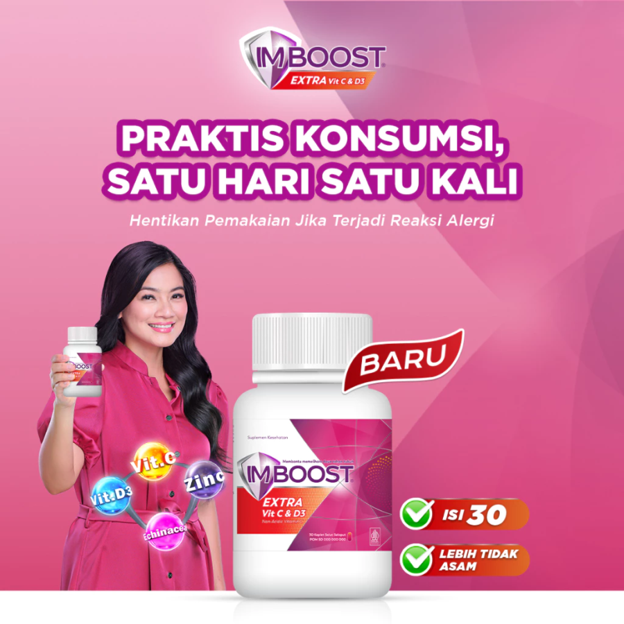 Imboost Extra Vit C dan D3 Suplemen Daya Tahan Tubuh 30tablet