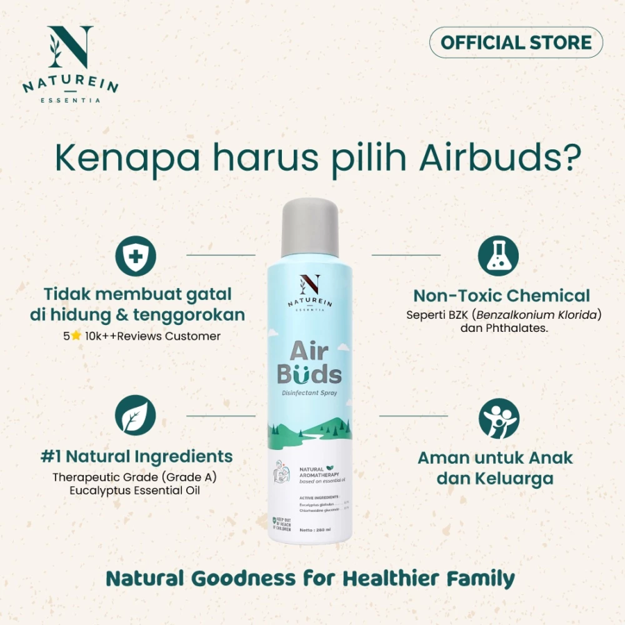 Naturein AirBuds Anti Germs & Soft Scent Air Disinfectant Spray 280ml