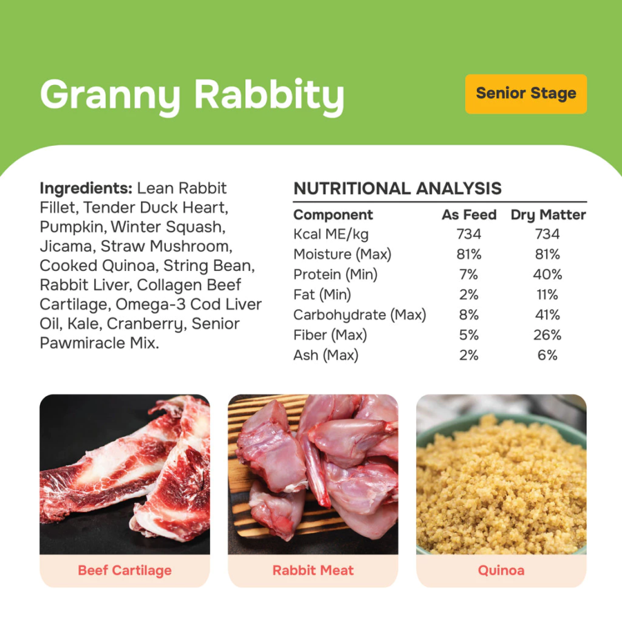 Pawmeals Cooked Granny Rabbity Senior Stage Makanan Anjing Basah 100gram
