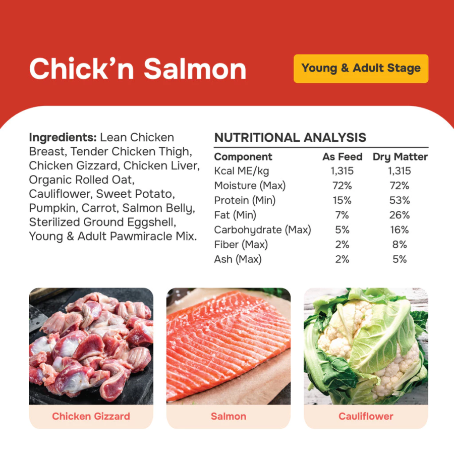 Pawmeals Freshly Cooked Chick'n Salmon Young & Adult Makanan Basah Anjing 500gram