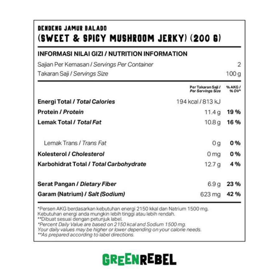 Green Rebel Dendeng Jamur Balado Chili Garlic Stir-Fry Strips 160gram