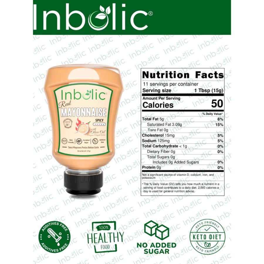 Inbolic Sugar-Free Real Spicy Mayonnaise with Olive Oil 175gram