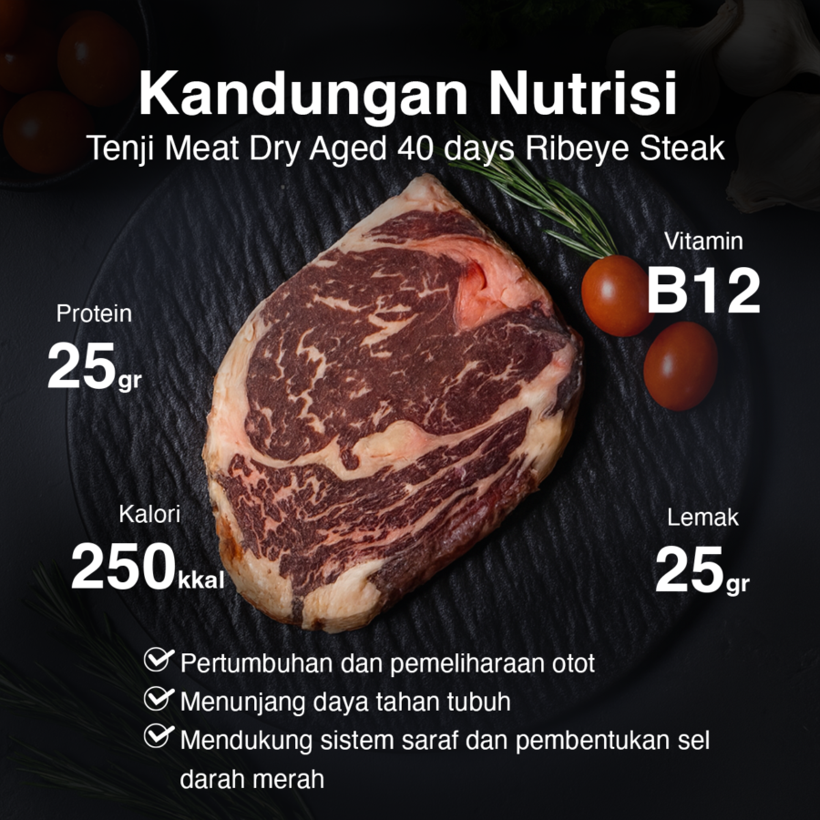 Dry Aged 40 days Ribeye Steak Tenji Meat 220gram