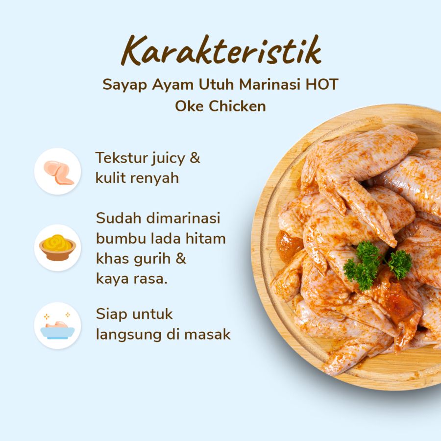 Sayap Ayam Utuh Marinasi HOT Oke Chicken 500gram