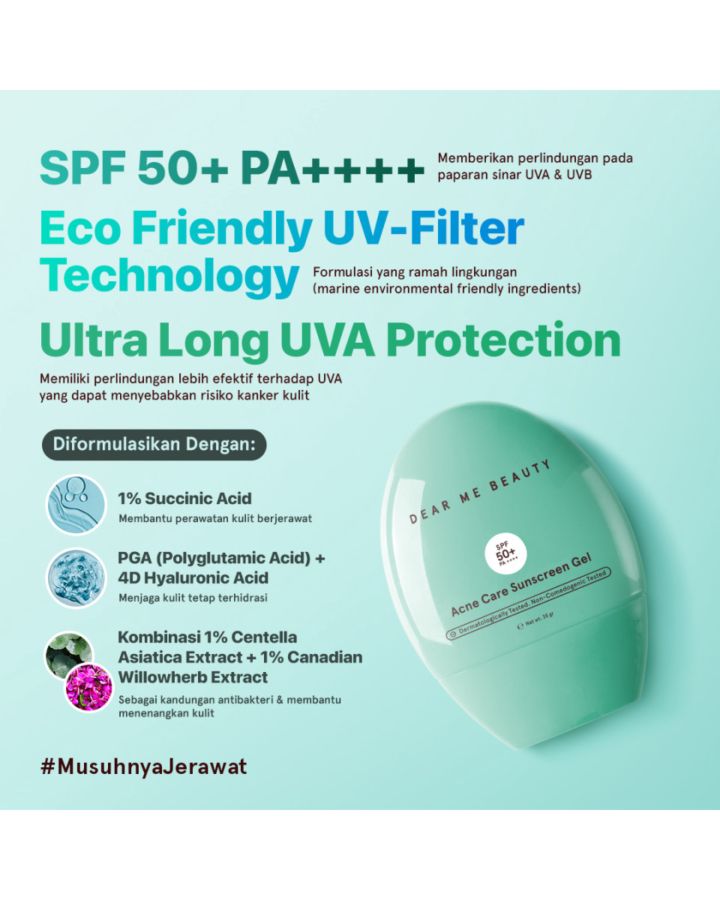 Dear Me Beauty Acne Care Sunscreen Gel Spf 50+ Pa++++ 1pcs