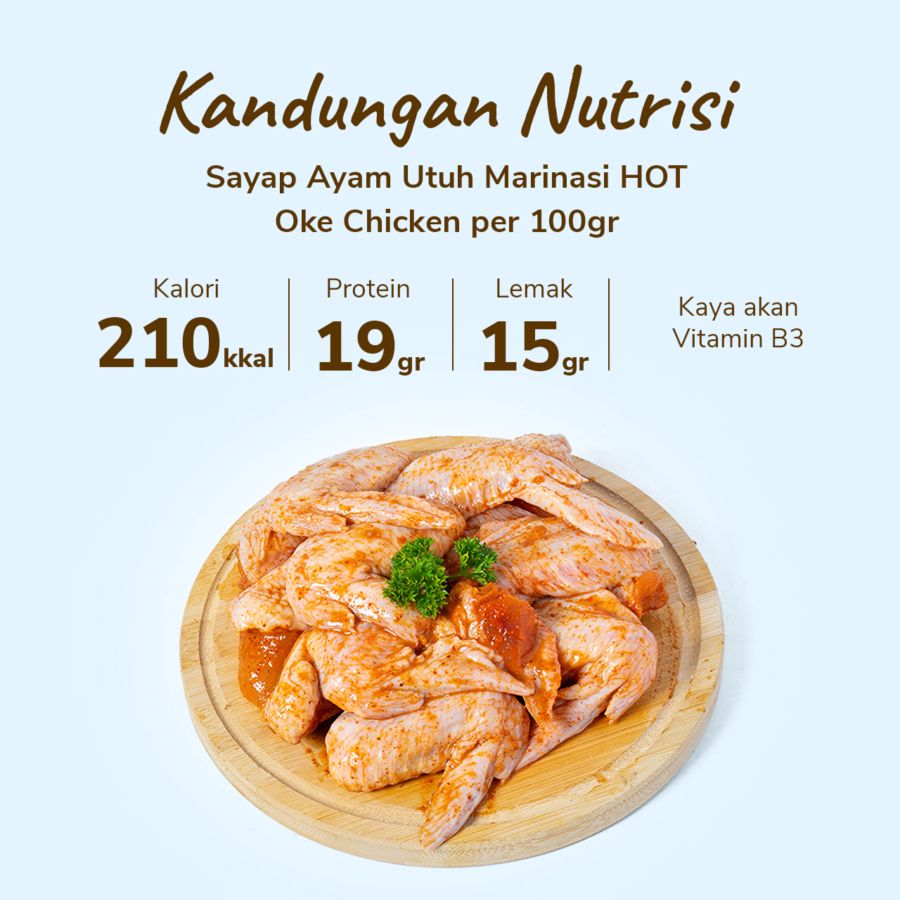 Sayap Ayam Utuh Marinasi HOT Oke Chicken 500gram