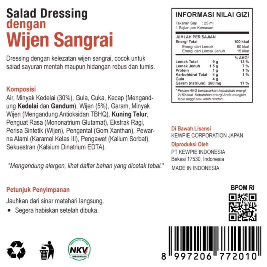 Kewpie Salad Dressing Dengan Wijen Sangrai 1000ml