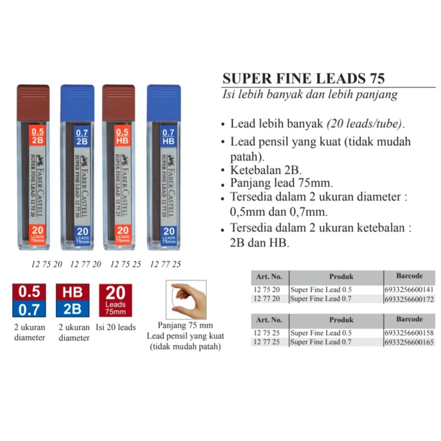 Faber Castell Super Fine Lead Isi Ulang Pensil Mekanik 2B 0.5mm 1tubes