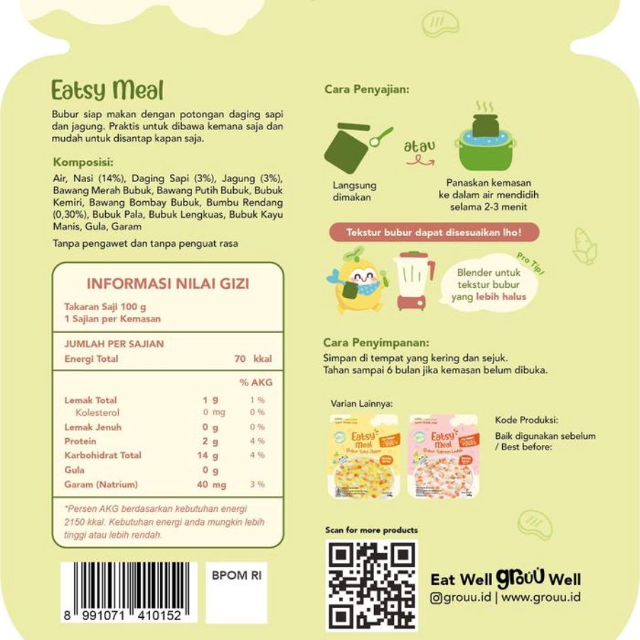 Grouu Eatsy Meal Bubur Rendang Sapi MPASI 120gram