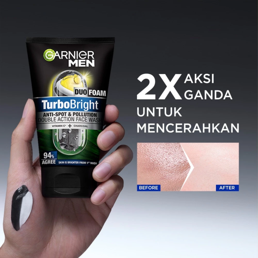 Garnier Men Turbo Bright Duo Foam Double Action Face Wash 100ml