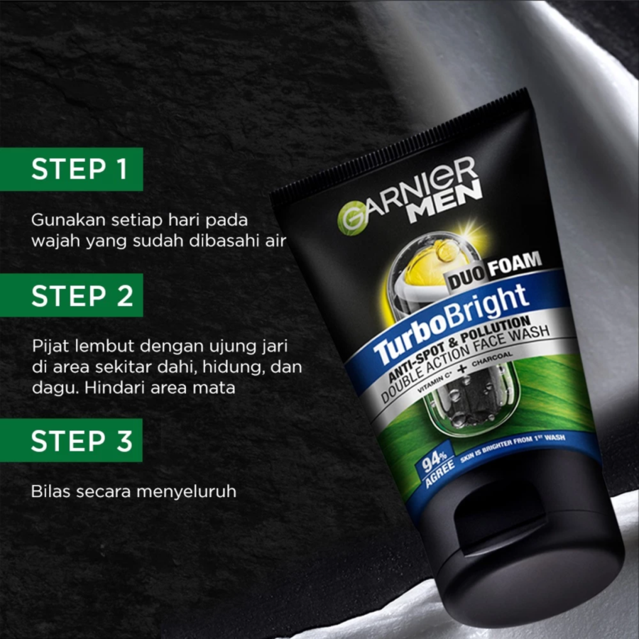 Garnier Men Turbo Bright Duo Foam Double Action Face Wash 50ml