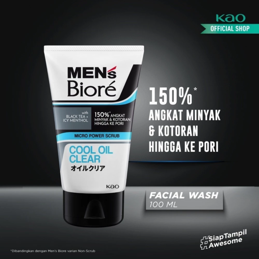 Men's Biore Cool Oil Clear Scrub Facial Wash 100gram