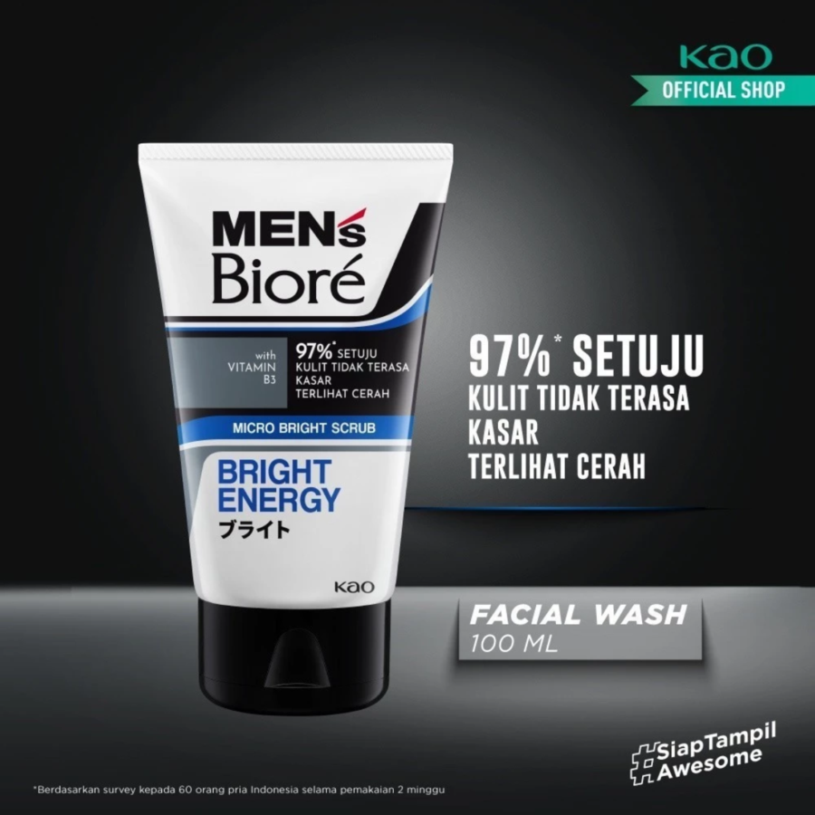 Men's Biore Bright Energy Micro Bright Scrub Facial Wash 100gram
