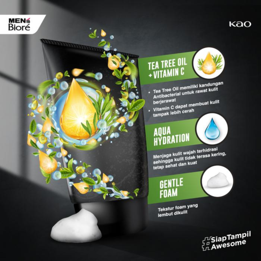 Men's Biore Acne Bright Care Gentle Facial Foam 100gram