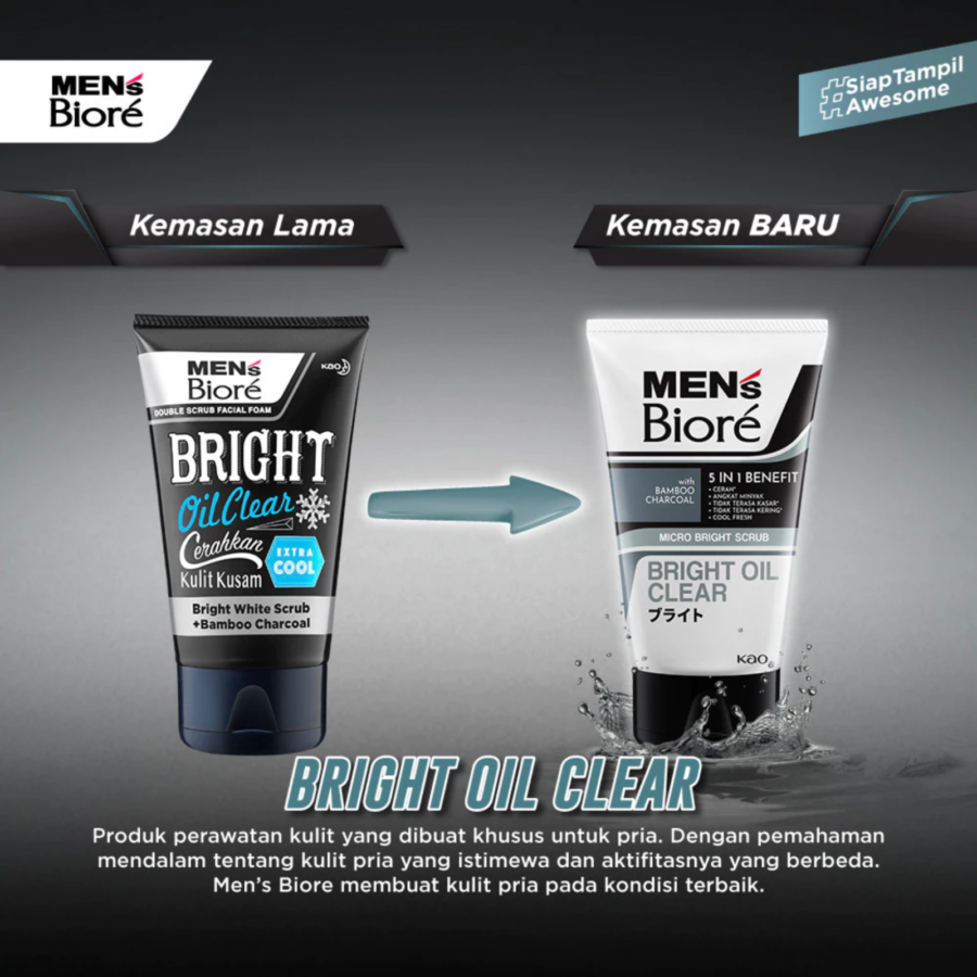 Men's Biore Bright Oil Clear Micro Bright Scrub Facial Wash 100gram