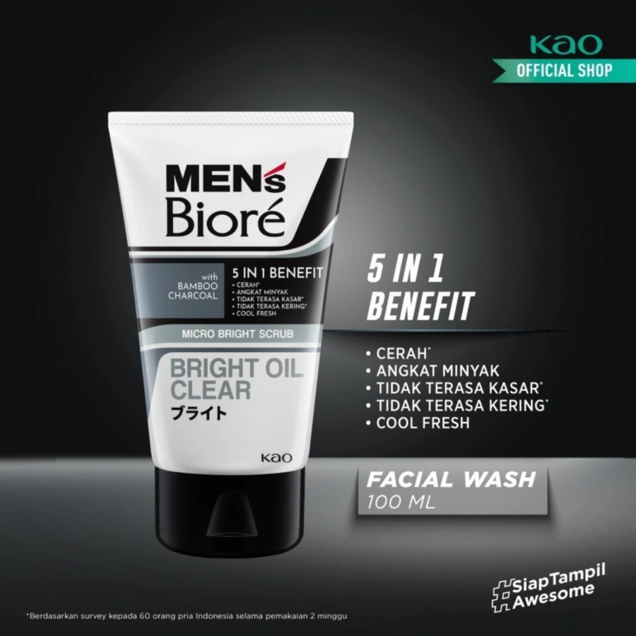 Men's Biore Bright Oil Clear Micro Bright Scrub Facial Wash 100gram