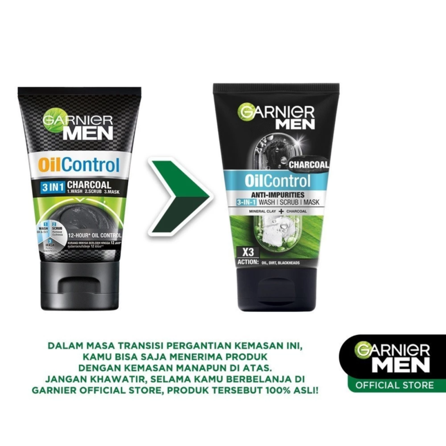 Garnier Men Oil Control Anti-Impurities 3 in 1 Charcoal Facial Wash 50ml