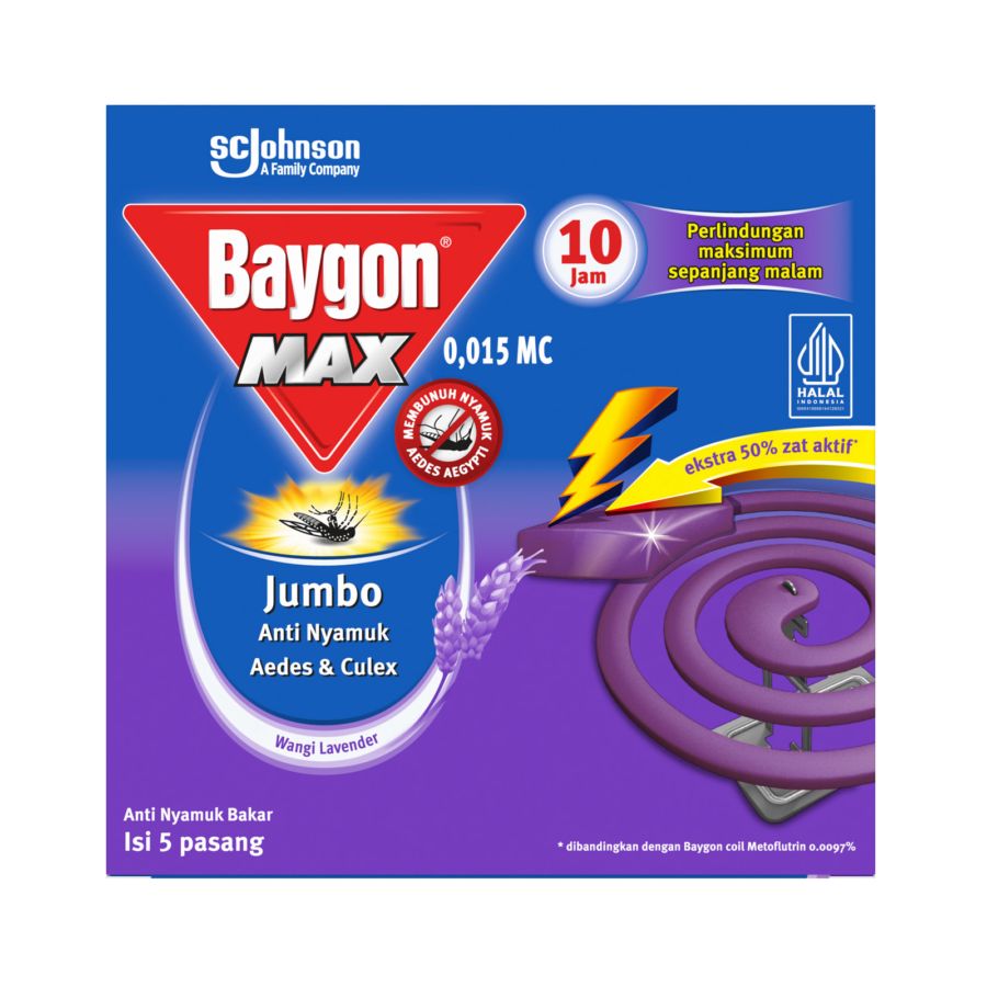 Baygon Coil Jumbo Max Lavender 10 Jam/Obat Nyamuk Bakar 5pcs