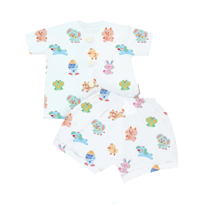 Pajama Baby Short Button Animal White 9-12 Month Astro Kids x Carrol