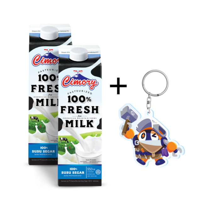 [Bundle] 2 Cimory Fresh Milk Plain 950 ml + Keychain Astro Kids - Traveler Fixo