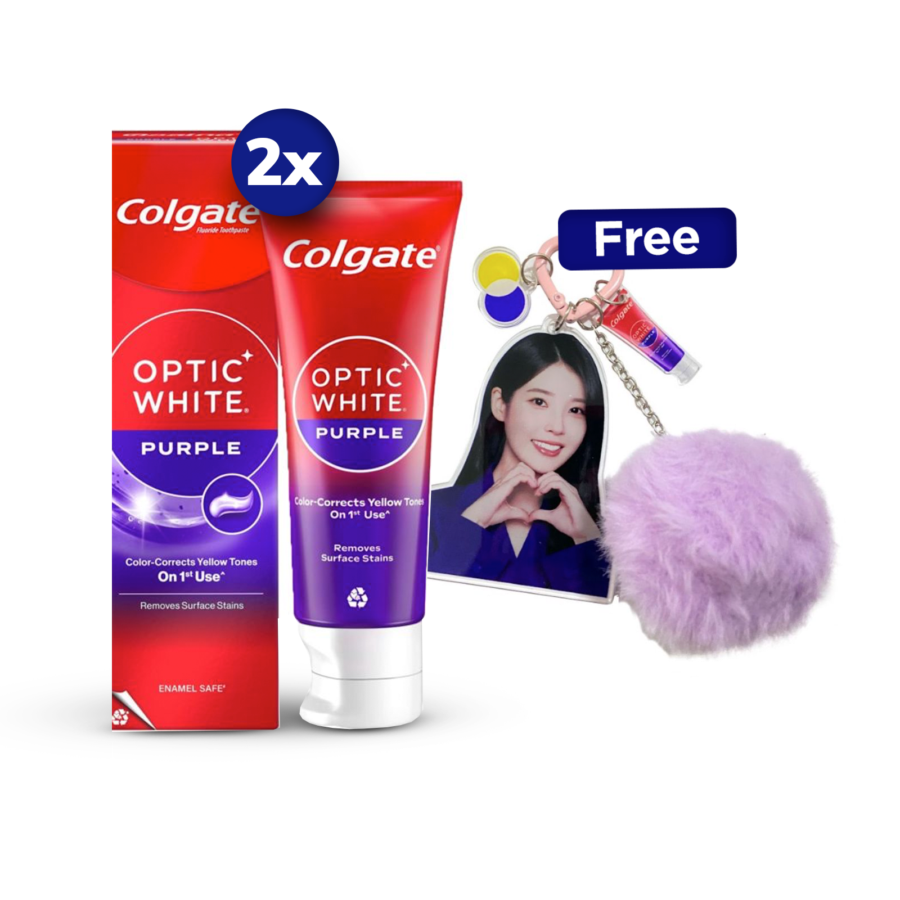 Bundle 2 Colgate Optic White Purple Toothpaste 100 gram + 1 Colgate x IU Ketchain with Signature