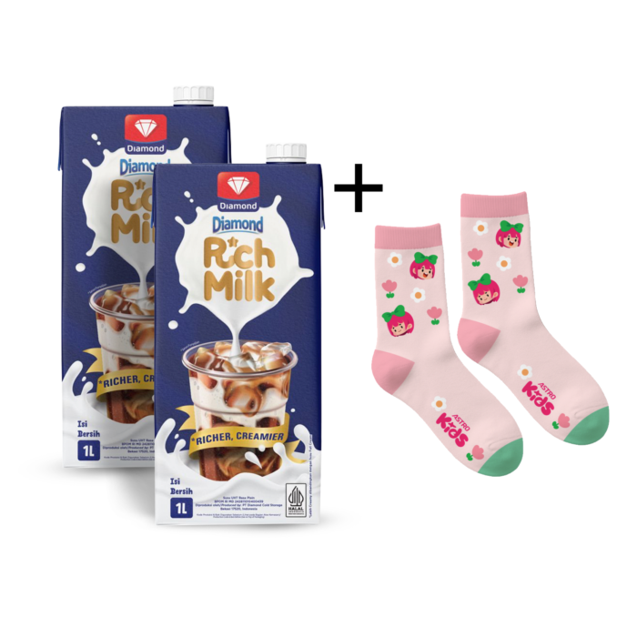 [Bundle] 2 Diamond Rich Milk Susu UHT 1000 ml + 1 Kaos Kaki Anak Karakter Ivy - Astro Kids