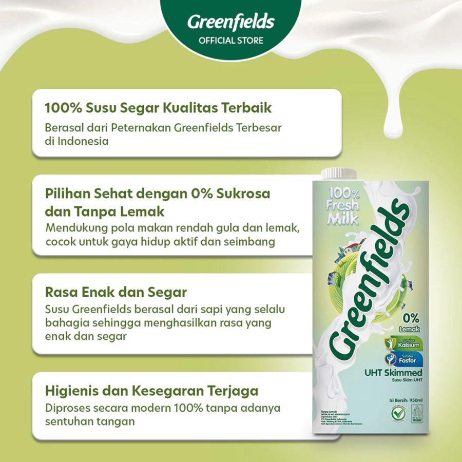 Greenfields Skim Milk Susu UHT 950ml