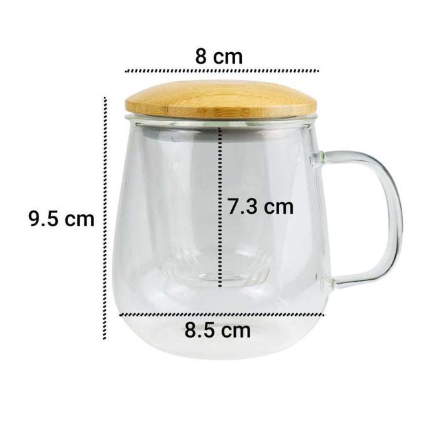 One Two Cups Cangkir Teh Saringan Kaca Tahan Panas Infuser Mug 420ml - C225 - Transparent 1pcs