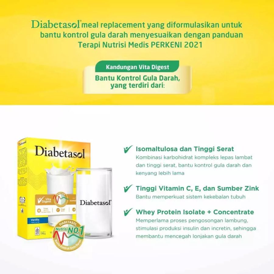 Diabetasol Susu Nutrisi Diabetes Gula Darah Terkontrol Cokelat 950gram