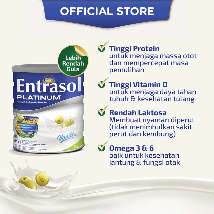 Entrasol Platinum Vanila Susu Tinggi Protein dan Serat 800gram