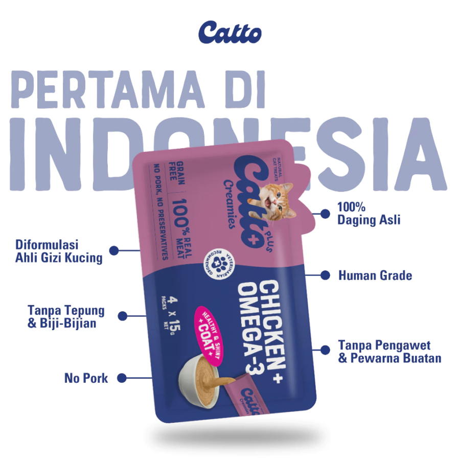 Catto Plus Creamies Chicken Omega Snack Kucing 4sticks
