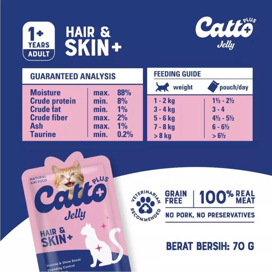 Catto Plus Hair & Skin Adult Makanan Kucing Basah 70gram