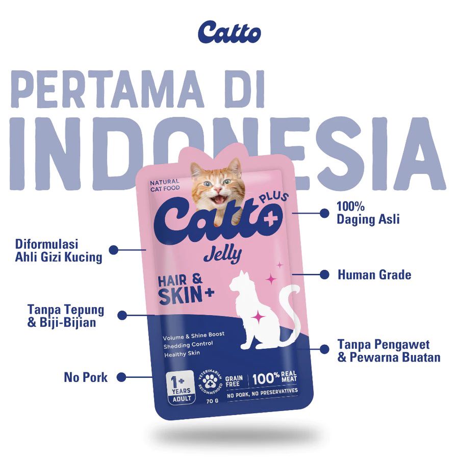 Catto Plus Hair & Skin Adult Makanan Kucing Basah 70gram