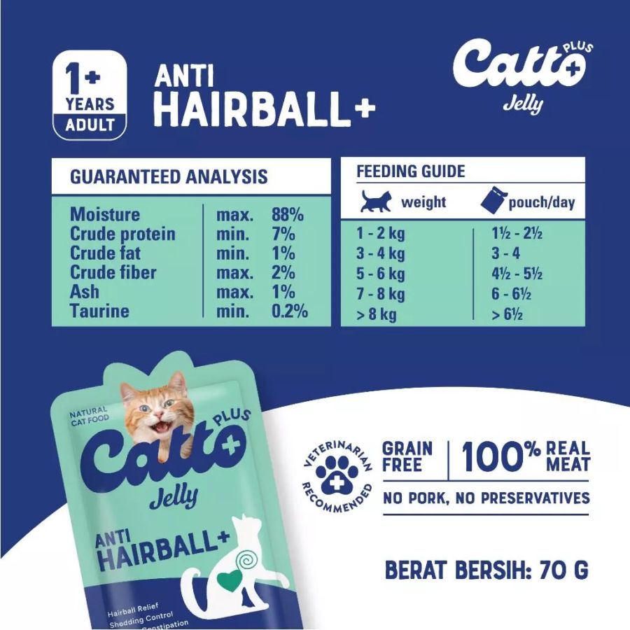 Catto Plus Anti Hairball Makanan Kucing Basah 70gram
