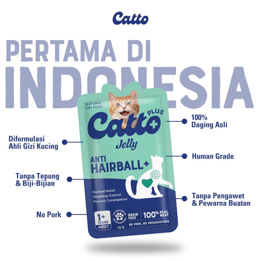 Catto Plus Anti Hairball Makanan Kucing Basah 70gram