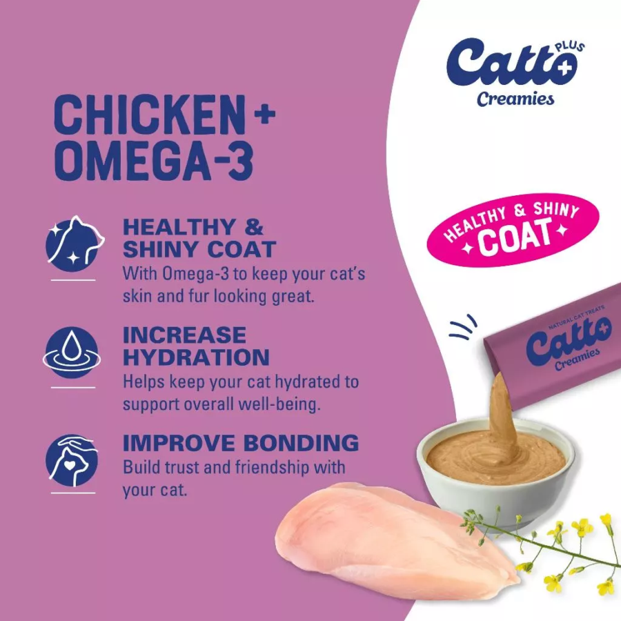 Catto Plus Creamies Chicken Omega Snack Kucing 4sticks
