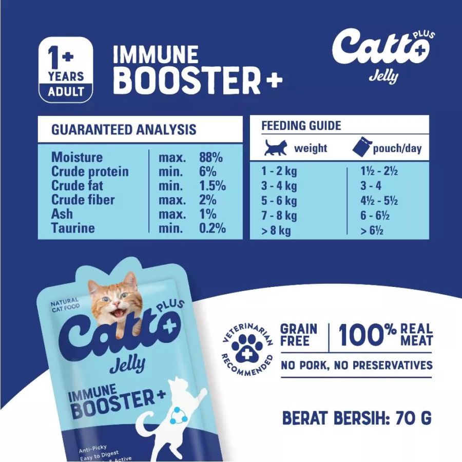 Catto Plus Immune Booster+ Adult Makanan Kucing Basah 70gram