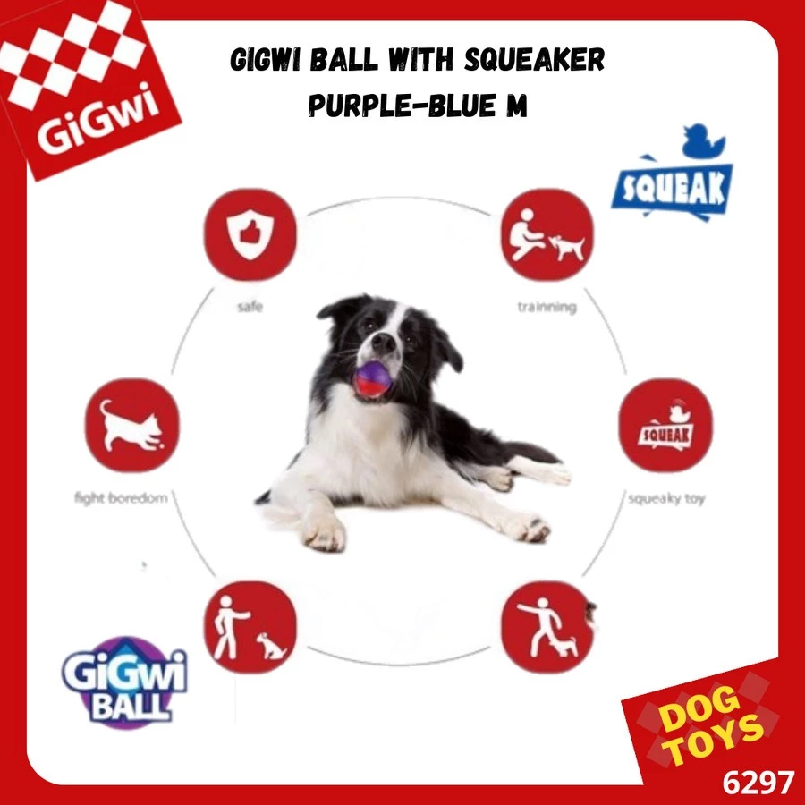 Gigwi Ball Squeaker Purple Red Mainan Bola Anjing Size S 1pcs