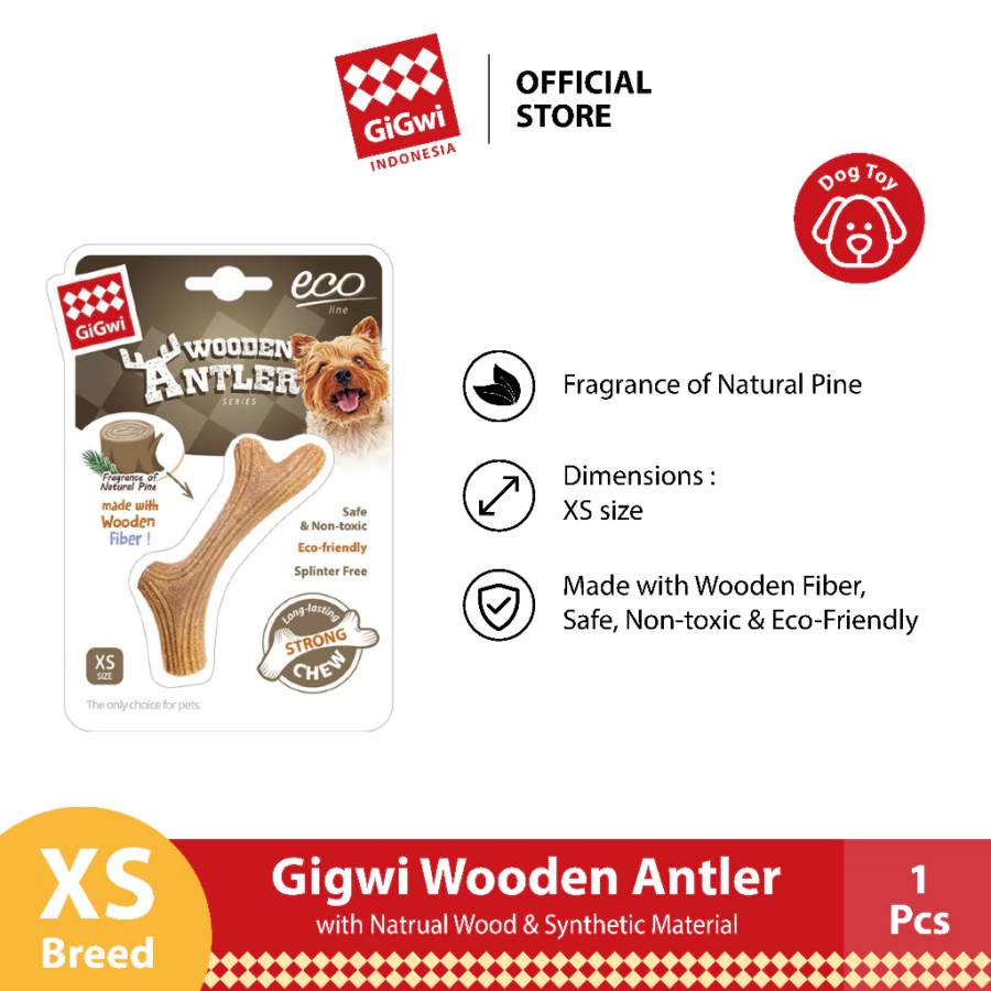 Gigwi Wooden Antler Wangi Kayu Mainan Anjing Size XS 1pcs
