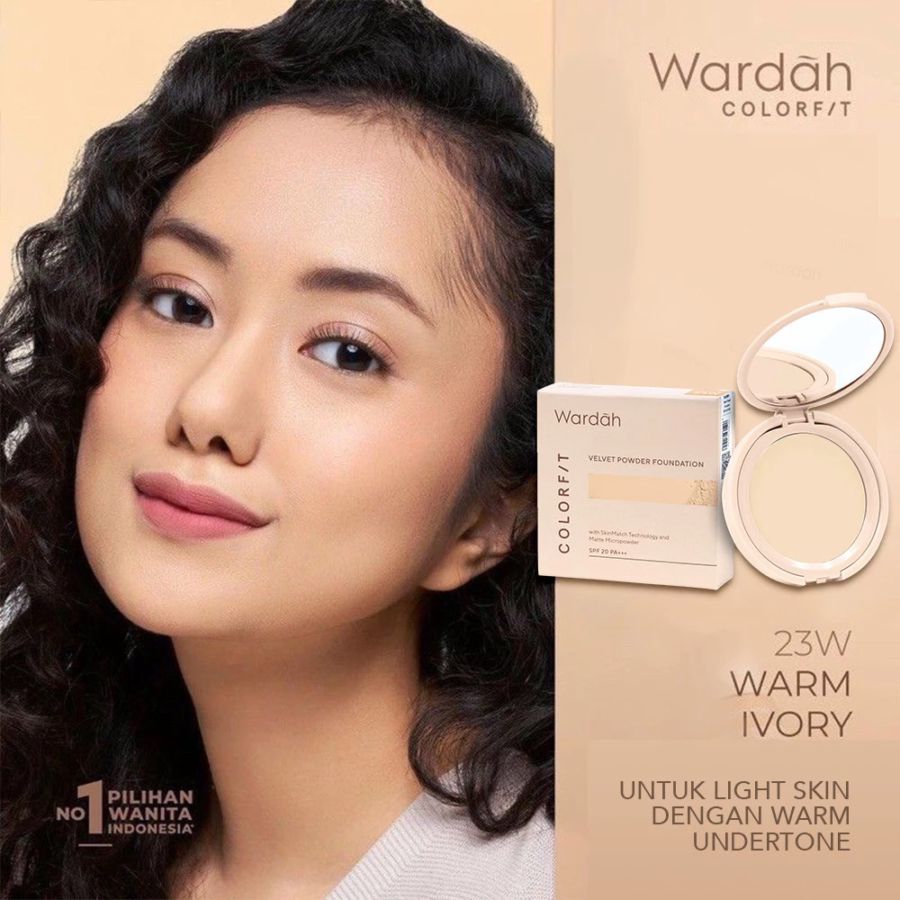Wardah Colorfit Velvet Powder Foundation 23W Warm Ivory Bedak Padat 11gram