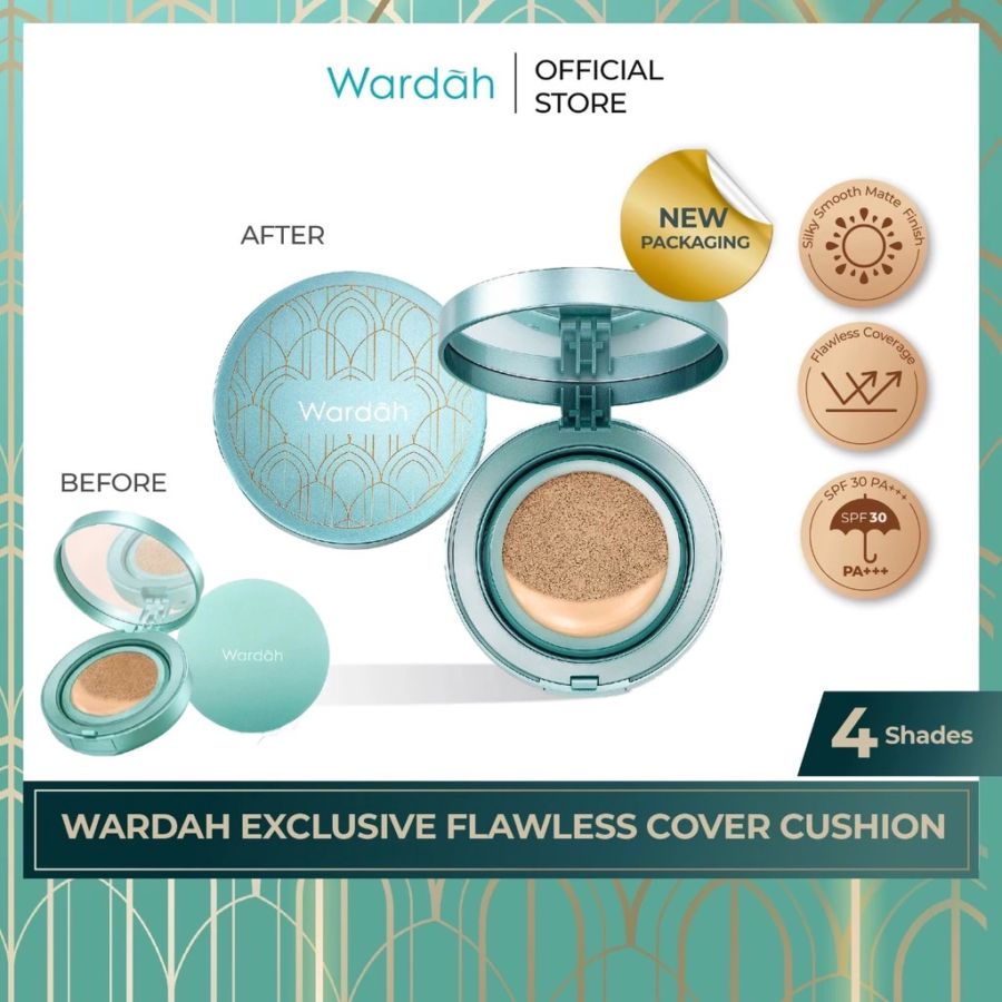 Wardah Exclusive Flawless Cover Cushion 01 Light Beige Bedak Two Way Cake 15gram