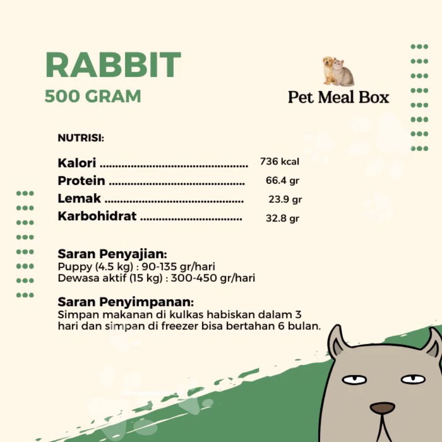 Pet Meal Box Rabbit Cooked Wet Dog Food 500gram