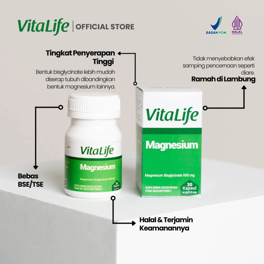 Vitalife Magnesium Bisglycinate 500mg Suplemen Kesehatan 30kapsul