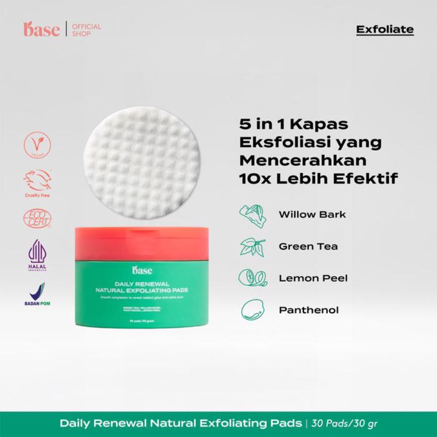 Base Daily Renewal Natural Exfoliating Pads - Kapas Eksfoliasi 30pcs