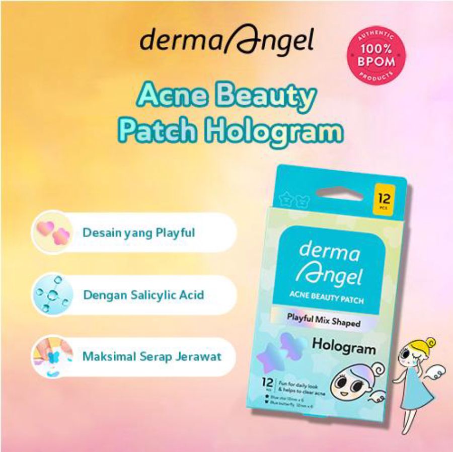 Derma Angel Acne Beauty Patch Playful Mix Shaped Butterfly and Star Hologram 12patch