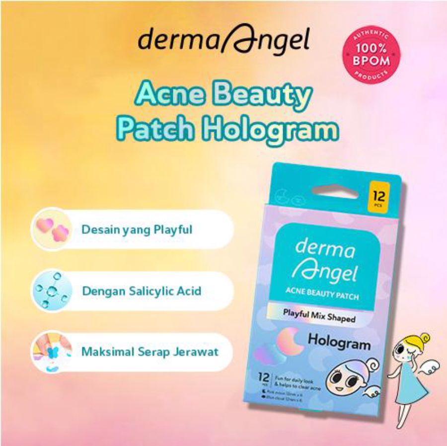 Derma Angel Acne Beauty Patch Playful Mix Shaped Cloud and Moon Hologram 12patch