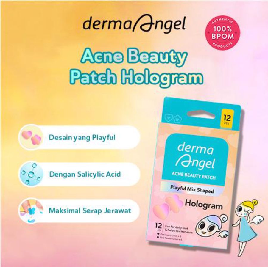 Derma Angel Acne Beauty Patch Playful Mix Shaped Heart and Flower Hologram 12patch