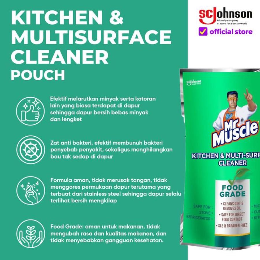 Mr Muscle Kitchen & Multi Surface Cleaner Cairan Pembersih Pouch 480ml